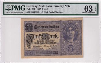 Germany, 5 Mark, 1917, UNC, p56b
