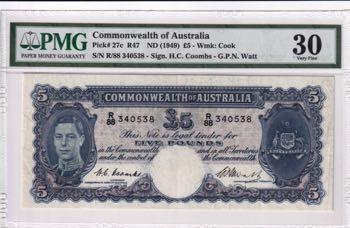 Australia, 5 Pounds, 1949, VF, p27c