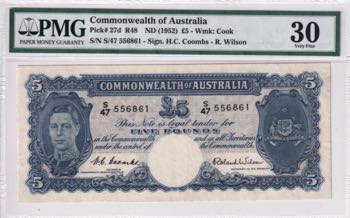 Australia, 5 Pounds, 1952, VF, p27d