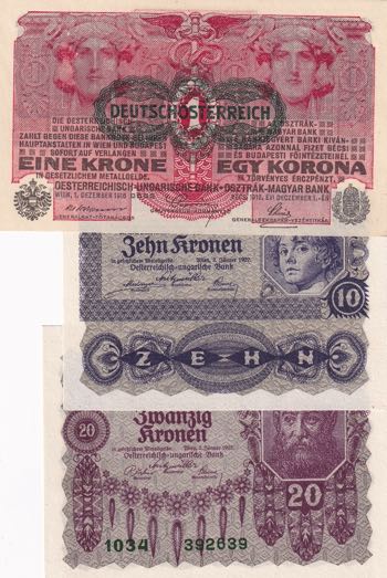 Austria, 1-10-20 Kronen, ... 