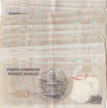 Turkey, 50 Lira, 1976-1983, VF / XF, p187Aa ... 