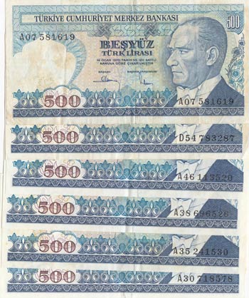 Turkey, 500 Lira, ... 