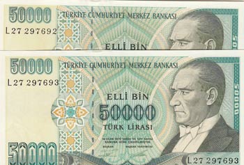 Turkey, 50.000 Lira, ... 
