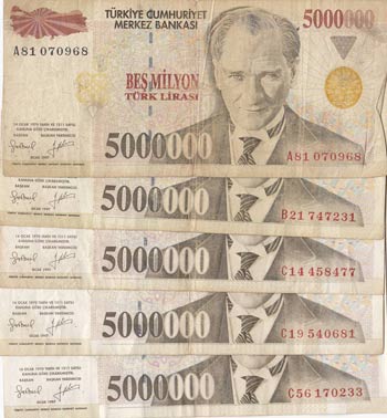 Turkey, 5.000.000 Lİra, ... 