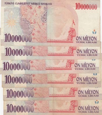 Turkey, 10.000.000 Lira, XF, p213, (Total 6 ... 