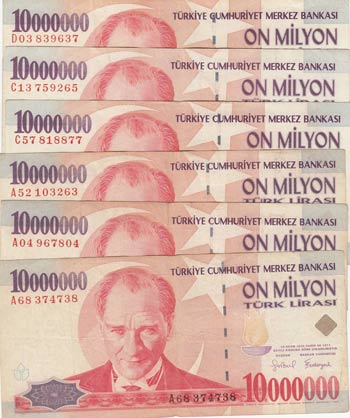 Turkey, 10.000.000 Lira, ... 
