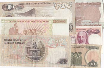 Turkey, 6. and 7. Emission 6 banknotes, VF / ... 
