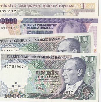 Turkey, 7. and 8. Emission 4 banknotes, AUNC