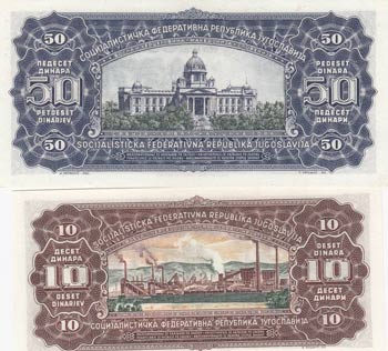 Yugoslavia, 10 Dinara and 50 Dinara, 1965, ... 
