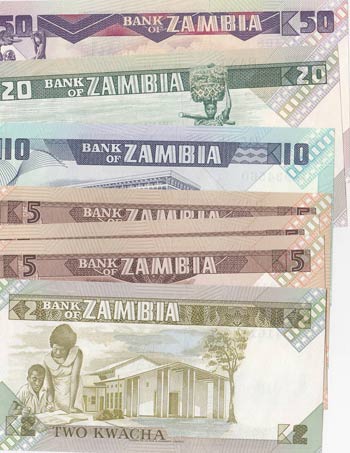 Zambia, 2 Kwacha 5 Kwacha (3), 10 Kwacha, 20 ... 