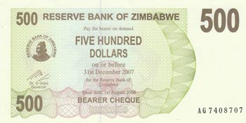 Zimbabwe, 500 Dollars, ... 