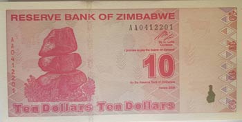 Zimbabwe, 10 Dollars, 2009, UNC, p94, BUNDLE