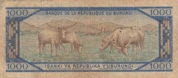 Burundi, 1000 Francs, 1968, VF (-), p25a