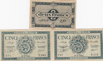 Algeria, 2 francs and 5 Francs (2), 1942 ... 