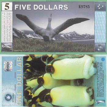 Antarctica, 1 Dollar and 5 Dollars, ... 