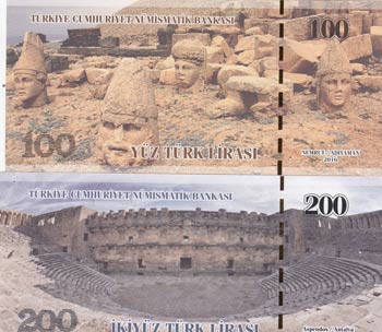 Turkey, 100 Lira and 200 Lira, 2016, UNC, ... 