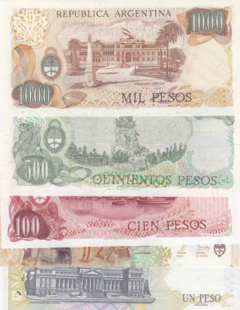 Argentina, 1 Peso, 10 Pesos, 100 Pesos, 500 ... 