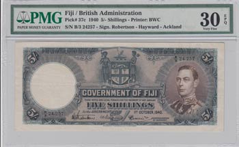 Fiji, 5 Shillings, 1940, ... 