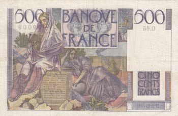 France, 500 Francs, 1946, XF, p129a