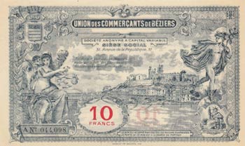 France, Beziers, 20 Francs, 1920, UNC