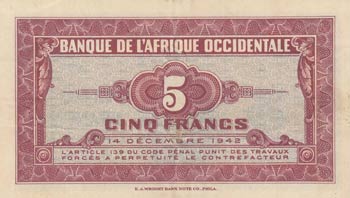 French West Afrıca, 5 Francs, 1942, AUNC ... 