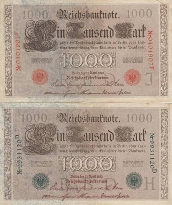 Germany, 1000 Mark, 1910, VF, p44, (Total 2 ... 