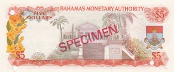 Bahamas, 5 Dollars, 1968, UNC, p29s, SPECIMEN
