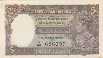 India, 5 Rupees, 1937, ... 