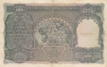 India, 100 Rupees, Calcutta, 1943, VF, p20f, ... 
