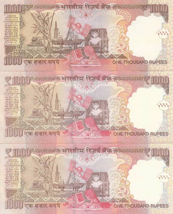 India, 1000 Rupees, 2011-2012, AUNC /UNC, ... 