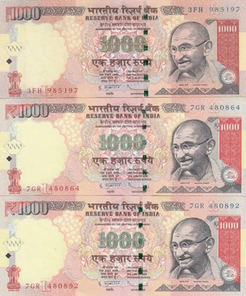 India, 1000 Rupees, ... 