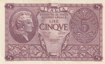 Italy, 5 Lire, 1944, XF, ... 
