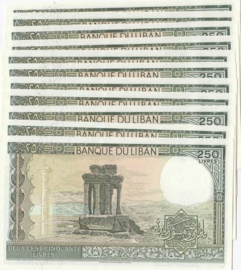 Lebanon, 250 Livre, 1988, UNC, p67e