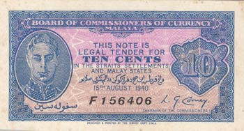 Malaya, 10 Cents, 1940, ... 