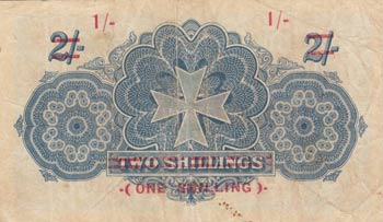 Malta, 2 Shillings on 1 Shilling, 1918, VF, ... 