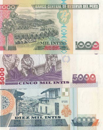 Peru, 1000 İntis, 5000 İntis and 10.000 ... 