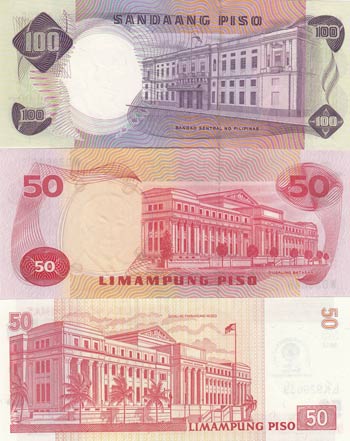 Phillipines, 50 Pesos (2) and 100 Pesos, ... 