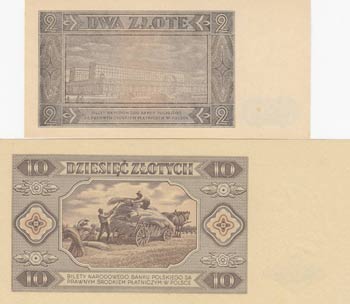 Poland, 2 Zlotych and 10 Zlotych, 1948, UNC, ... 