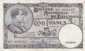 Belgium, 5 Francs, 1938, ... 
