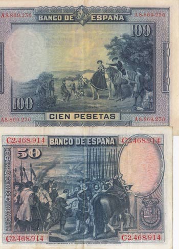 Spain, 50 Pesetas and 100 Pesetas, 1928, VF ... 