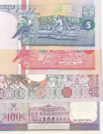 Suriname, 5 Gulden, 10 Gulden and 100 Gulden ... 