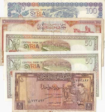 Syria, 1 Pound, 50 Pounds (2), 100 Pounds ... 