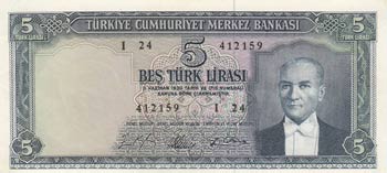 Turkey, 5 Lira, 1965, ... 