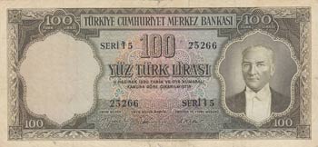 Turkey, 100 Lira, 1956, ... 