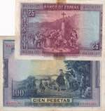 Spain, 25-100 Pesetas (Total 2 banknotes)