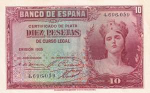 Spain, 10 Pesetas, 1935, ... 