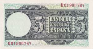 Spain, 5 Pesetas, 1948, AUNC, p136