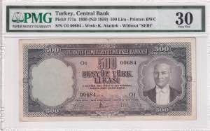 Turkey, 500 Lira, 1959, ... 