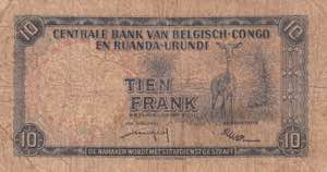 Belgian Congo, 10 Francs, 1956, FINE, p30b