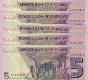 Zimbabwe, 5 Dollars, 2019, UNC, pNew, (Total ... 